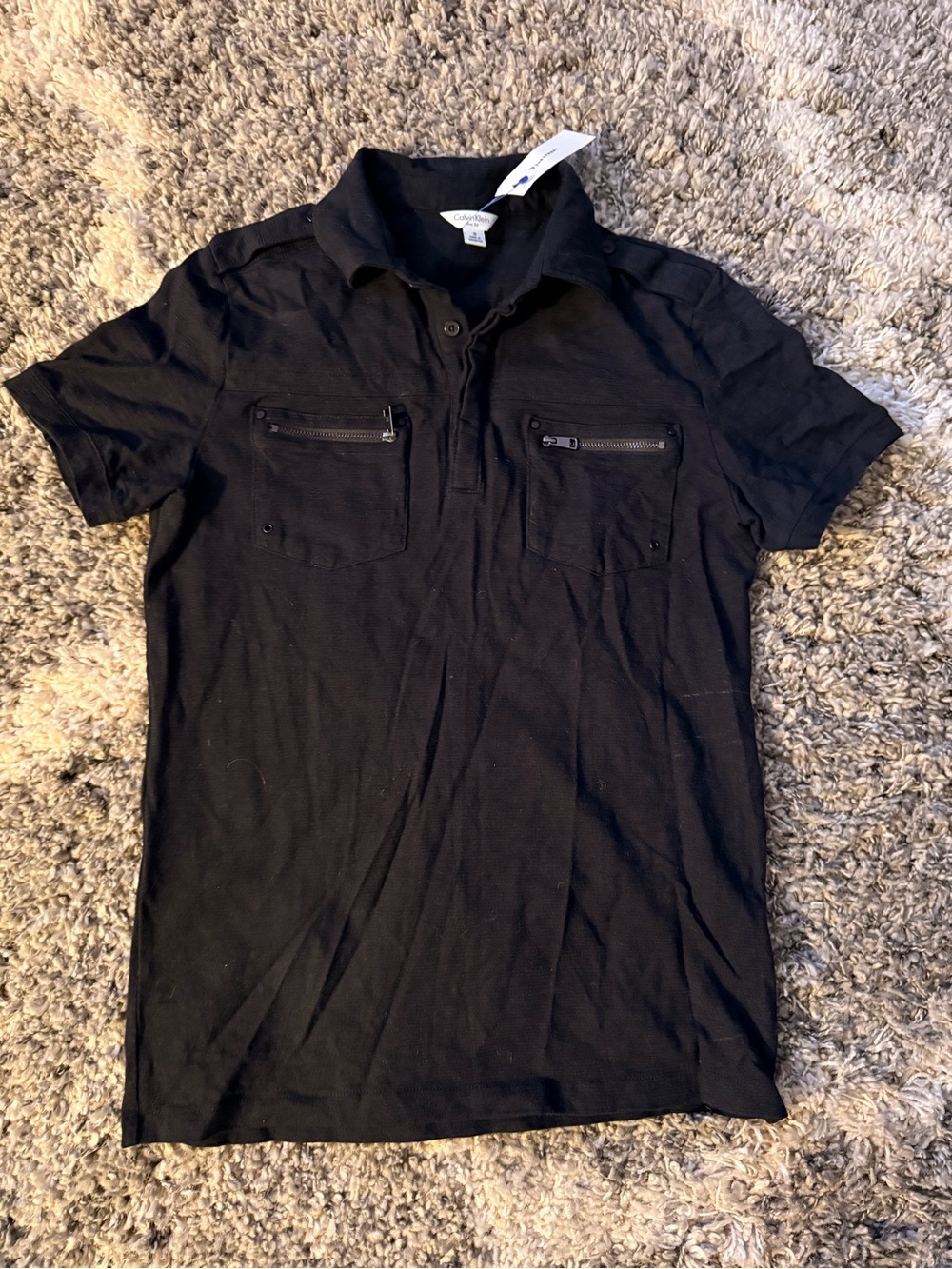 Calvin Klein Black Short Sleeve Polo with Chest Zips